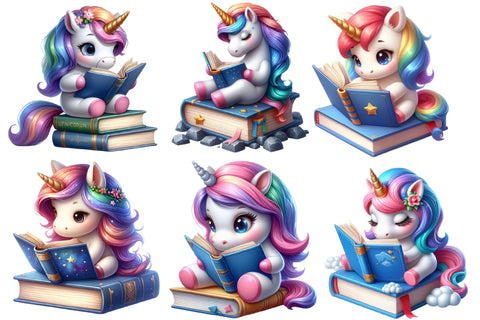 Cute Unicorn Reading a Book Clipart Sublimation designartist 