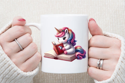 Cute Unicorn Reading a Book Clipart Sublimation designartist 