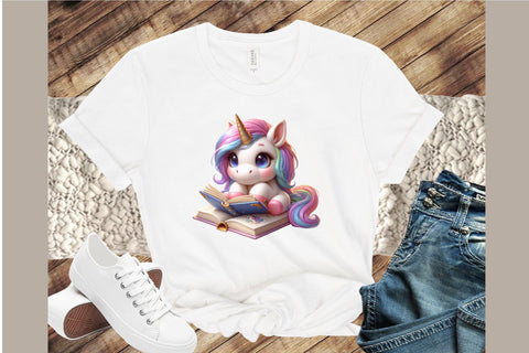 Cute Unicorn Reading a Book Clipart Sublimation designartist 