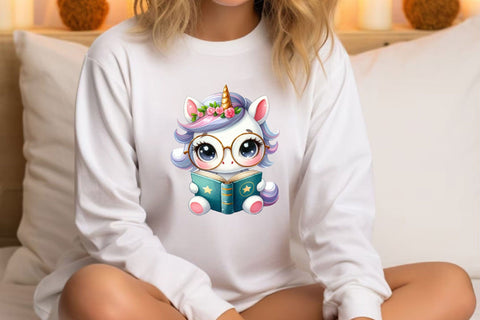 Cute Unicorn Reading a Book Clipart Sublimation Rupkotha 