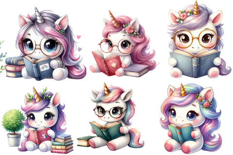 Cute Unicorn Reading a Book Clipart Sublimation Rupkotha 