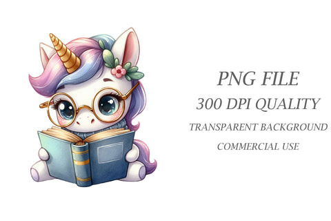 Cute Unicorn Reading a Book Clipart Sublimation Rupkotha 