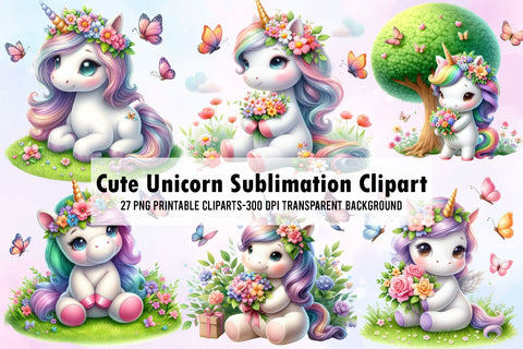 Cute Unicorn Sublimation Clipart Sublimation Rupkotha 