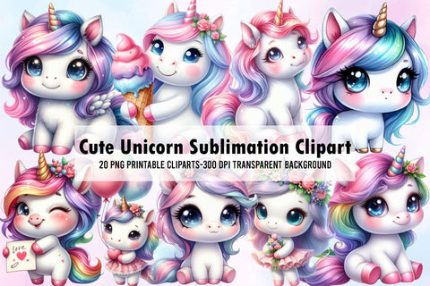 Cute Unicorn Sublimation Clipart Sublimation Rupkotha 