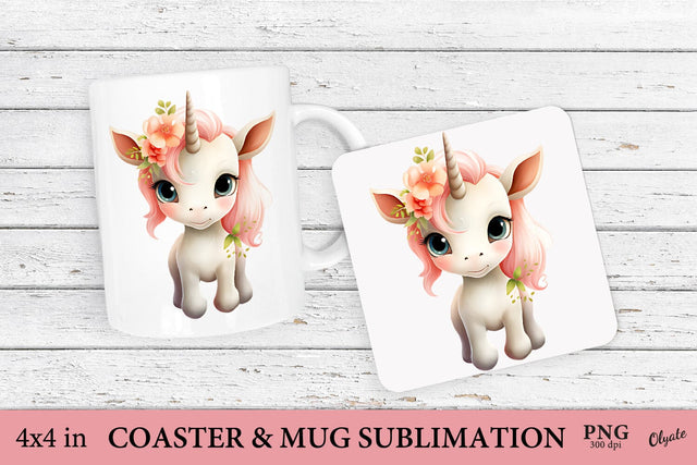 Cute Unicorn Sublimation PNG. Coaster, Mug Sublimation PNG Sublimation Olga Terlyanskaya 