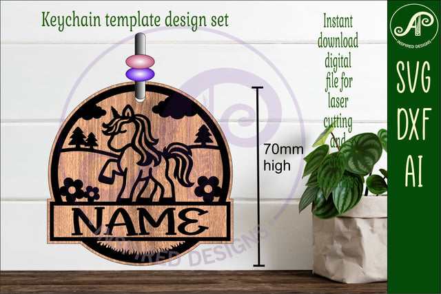 Cute unicorn tag engraved design keychain DIGITAL SVG SVG APInspireddesigns 
