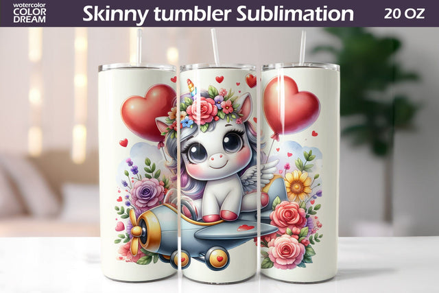 Cute Unicorn Valentine Tumbler I Animal Valentine's Day Sublimation WatercolorColorDream 