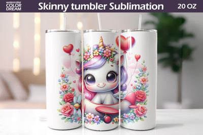 Cute Unicorn Valentine Tumbler I Animal Valentine's Day Sublimation WatercolorColorDream 