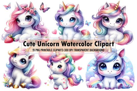 Cute Unicorn Watercolor Clipart Sublimation designartist 