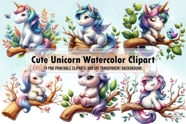 Cute Unicorn Watercolor Clipart Sublimation designartist 