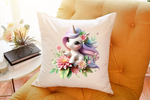 Cute Unicorn with Flowers Clipart Bundle Sublimation designartist 