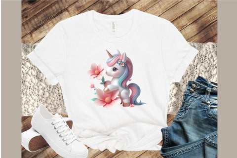 Cute Unicorn with Flowers Clipart Bundle Sublimation designartist 