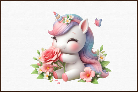 Cute Unicorn with Flowers Clipart Bundle Sublimation designartist 