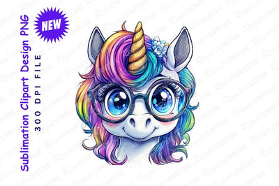 Cute Unicorn With Glasses Clipart Png Sublimation Regulrcrative 