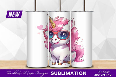 Cute unicorn with glasses tumbler png Sublimation Regulrcrative 