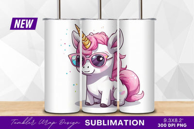 Cute unicorn with pink sunglasses tumbler png Sublimation Regulrcrative 