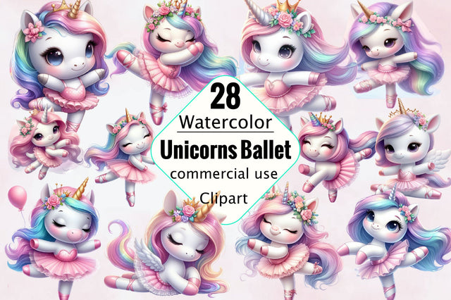 Cute Unicorns Ballet Sublimation Clipart Bundle Sublimation SVGArt 