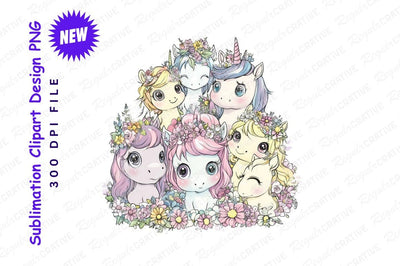 Cute Unicorns In Flower Crowns Clipart Png Sublimation Regulrcrative 