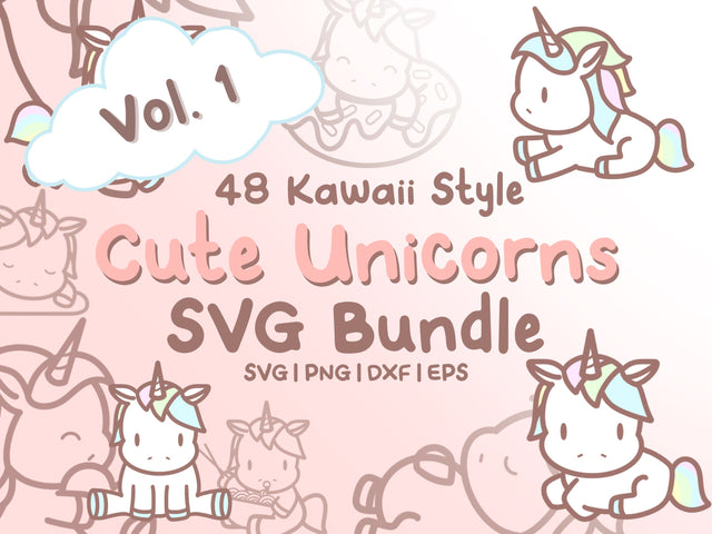 Cute Unicorns SVG Illustrations Design Set SVG HalieKStudio 
