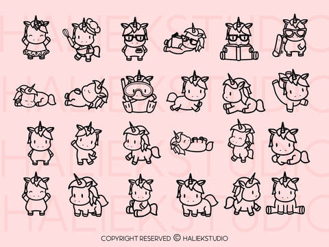 Cute Unicorns SVG Illustrations Design Set SVG HalieKStudio 