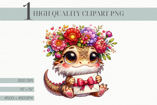 Cute Valentine Bearded Dragon Clipart Digital Download Sublimation BijouBay 