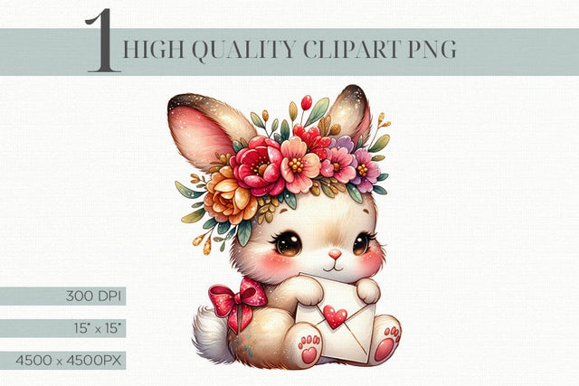 Cute Valentine Bunny Rabbit Clipart Digital Download Sublimation BijouBay 