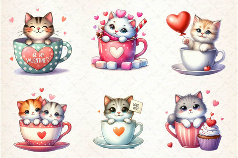 Cute Valentine Cat in Cup Clipart PNG Sublimation designartist 