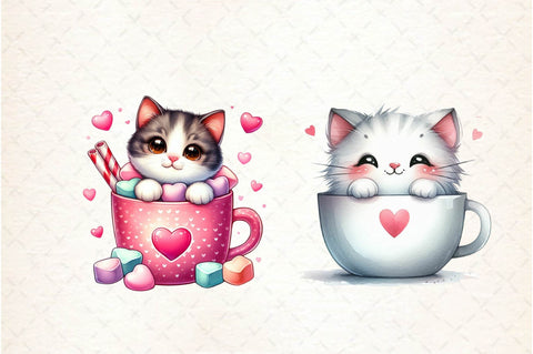 Cute Valentine Cat in Cup Clipart PNG Sublimation designartist 