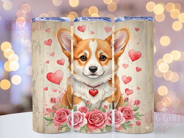 Cute Valentine Corgi Tumbler, Puppy Love Pattern, Cute Corgi Design, 20Oz Sublimation Wrap, Adorable Pup Art, Romantic Dog Texture, Tumbler Sublimation Sublimation SvggirlplusArt 