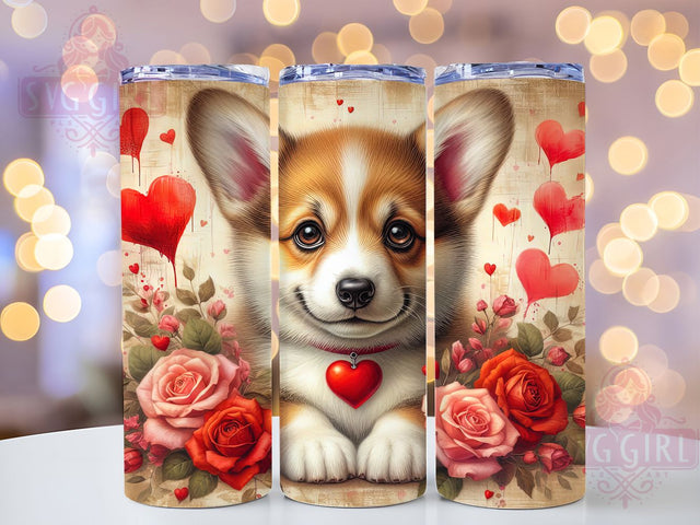 Cute Valentine Corgi Tumbler, Puppy Love Pattern, Cute Corgi Design, 20Oz Sublimation Wrap, Adorable Pup Art, Romantic Dog Texture, Tumbler Sublimation Sublimation SvggirlplusArt 