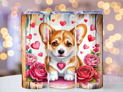 Cute Valentine Corgi Tumbler, Puppy Love Pattern, Cute Corgi Design, 20Oz Sublimation Wrap, Adorable Pup Art, Romantic Dog Texture, Tumbler Sublimation Sublimation SvggirlplusArt 