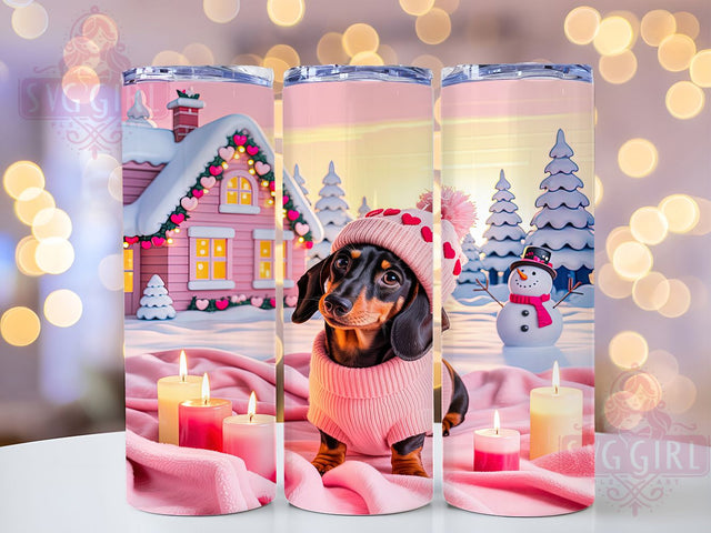 Cute Valentine Dachshund Tumbler, Cute Dog Pattern, Romantic Puppy Design, 20Oz Sublimation Wrap, Adorable Dachshund Art, Love Dog Texture, Tumbler Sublimation Sublimation SvggirlplusArt 