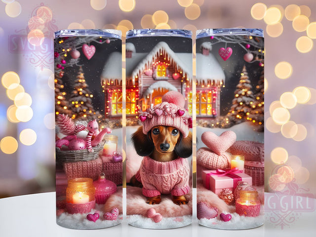 Cute Valentine Dachshund Tumbler, Cute Dog Pattern, Romantic Puppy Design, 20Oz Sublimation Wrap, Adorable Dachshund Art, Love Dog Texture, Tumbler Sublimation Sublimation SvggirlplusArt 
