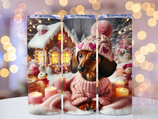Cute Valentine Dachshund Tumbler, Cute Dog Pattern, Romantic Puppy Design, 20Oz Sublimation Wrap, Adorable Dachshund Art, Love Dog Texture, Tumbler Sublimation Sublimation SvggirlplusArt 