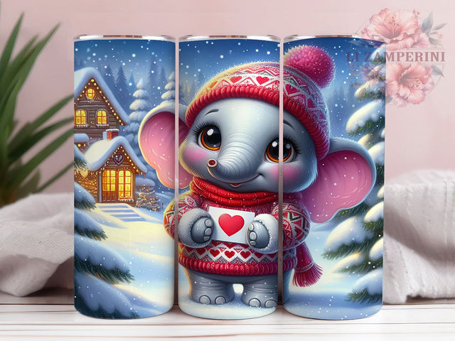 Cute Valentine Elephant Tumbler, Cute Love Pattern, Romantic Elephant Design, 20Oz Sublimation Wrap, Sweet Elephant Art, Adorable Love Texture, Tumbler Sublimation Sublimation Li Zamperini 