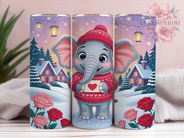 Cute Valentine Elephant Tumbler, Cute Love Pattern, Romantic Elephant Design, 20Oz Sublimation Wrap, Sweet Elephant Art, Adorable Love Texture, Tumbler Sublimation Sublimation Li Zamperini 