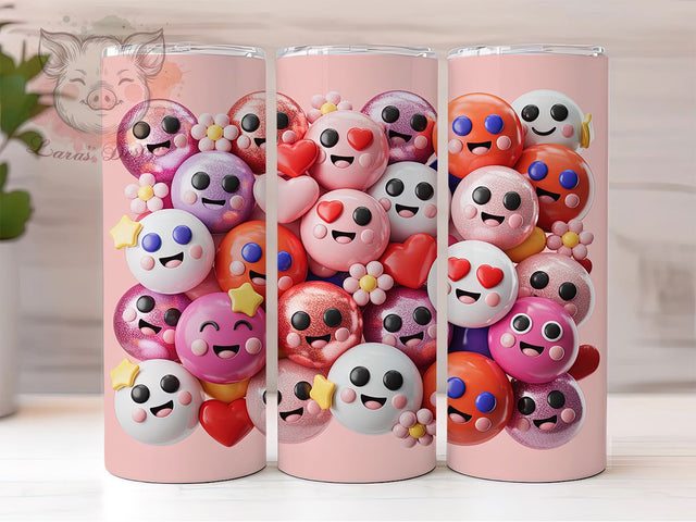 Cute Valentine Face Love Tumbler, Valentine Theme, Love Wrap, Sublimation Art, 20oz Tumbler, Romantic Design, Festive Pattern Sublimation Lara' s Designs 