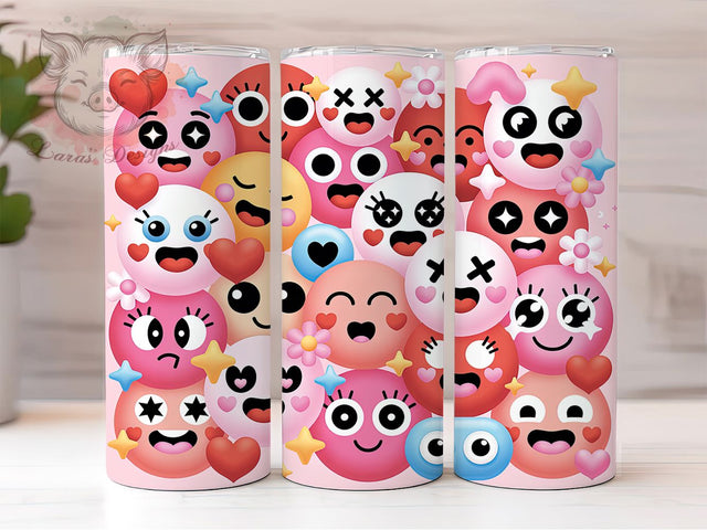 Cute Valentine Face Love Tumbler, Valentine Theme, Love Wrap, Sublimation Art, 20oz Tumbler, Romantic Design, Festive Pattern Sublimation Lara' s Designs 