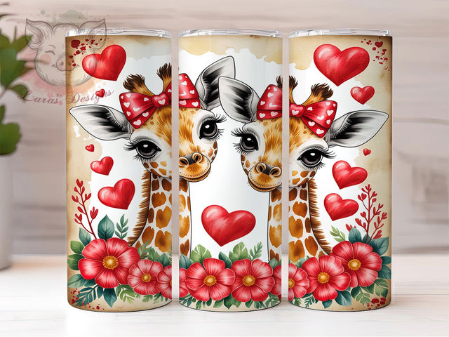 Cute Valentine Giraffe Tumbler, Cute Animal Love Pattern, Romantic Wildlife Design, 20Oz Sublimation Wrap, Adorable Safari Art, Heart Motif Texture, Tumbler Sublimation Sublimation Lara' s Designs 