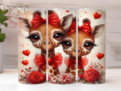 Cute Valentine Giraffe Tumbler, Cute Animal Love Pattern, Romantic Wildlife Design, 20Oz Sublimation Wrap, Adorable Safari Art, Heart Motif Texture, Tumbler Sublimation Sublimation Lara' s Designs 