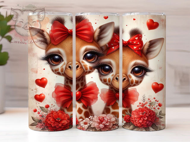 Cute Valentine Giraffe Tumbler, Cute Animal Love Pattern, Romantic Wildlife Design, 20Oz Sublimation Wrap, Adorable Safari Art, Heart Motif Texture, Tumbler Sublimation Sublimation Lara' s Designs 