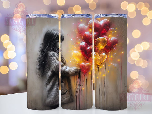 Cute Valentine Girl Tumbler, Heart Balloons Wrap, Valentine Girl Cup, 20oz Sublimation Wrap, Stylish Love Design Tumbler, Artistic Girl Heart Cup, Whimsical Valentine Theme Wrap Sublimation SvggirlplusArt 