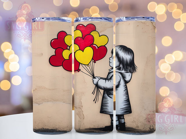 Cute Valentine Girl Tumbler, Heart Balloons Wrap, Valentine Girl Cup, 20oz Sublimation Wrap, Stylish Love Design Tumbler, Artistic Girl Heart Cup, Whimsical Valentine Theme Wrap Sublimation SvggirlplusArt 