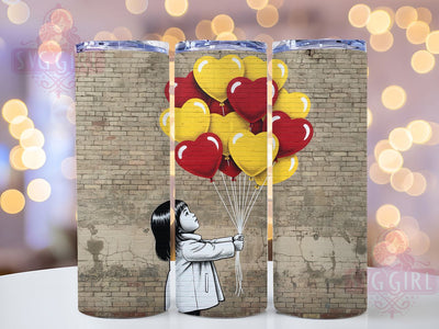 Cute Valentine Girl Tumbler, Heart Balloons Wrap, Valentine Girl Cup, 20oz Sublimation Wrap, Stylish Love Design Tumbler, Artistic Girl Heart Cup, Whimsical Valentine Theme Wrap Sublimation SvggirlplusArt 