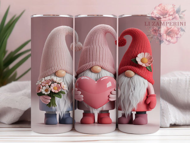 Cute Valentine Gnome Tumbler, Cute Love Pattern, Romantic Gnome Design, 20Oz Sublimation Wrap, Whimsical Valentine Art, Adorable Love Texture, Tumbler Sublimation Sublimation Li Zamperini 
