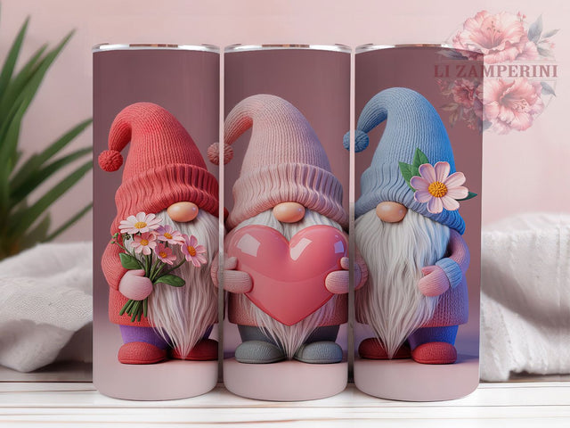 Cute Valentine Gnome Tumbler, Cute Love Pattern, Romantic Gnome Design, 20Oz Sublimation Wrap, Whimsical Valentine Art, Adorable Love Texture, Tumbler Sublimation Sublimation Li Zamperini 