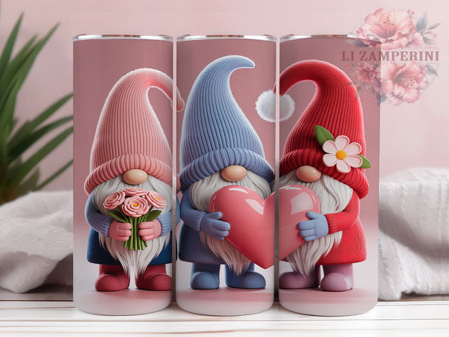 Cute Valentine Gnome Tumbler, Cute Love Pattern, Romantic Gnome Design, 20Oz Sublimation Wrap, Whimsical Valentine Art, Adorable Love Texture, Tumbler Sublimation Sublimation Li Zamperini 