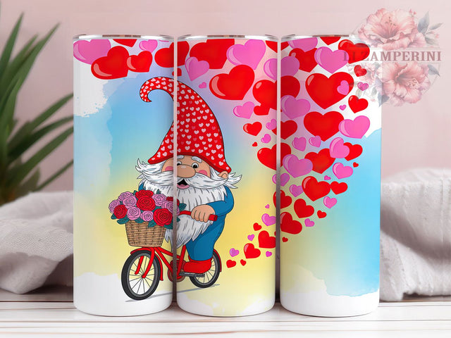 Cute Valentine Gnome Tumbler, Holiday Love Pattern, Romantic Gnome Design, 20Oz Sublimation Wrap, Adorable Valentine Art, Heart Motif Texture, Tumbler Sublimation Sublimation Li Zamperini 
