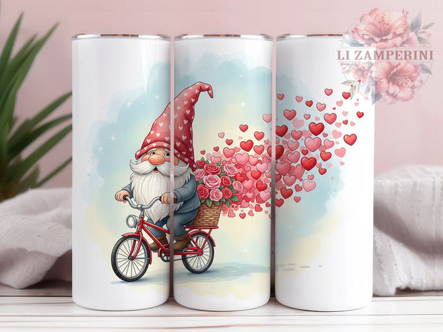 Cute Valentine Gnome Tumbler, Holiday Love Pattern, Romantic Gnome Design, 20Oz Sublimation Wrap, Adorable Valentine Art, Heart Motif Texture, Tumbler Sublimation Sublimation Li Zamperini 