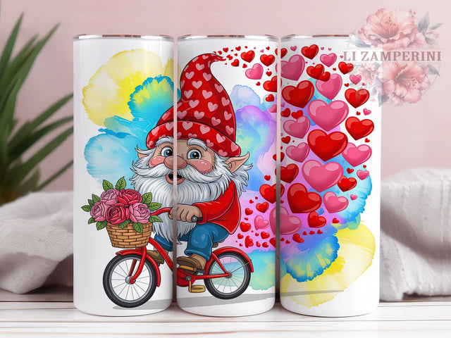 Cute Valentine Gnome Tumbler, Holiday Love Pattern, Romantic Gnome Design, 20Oz Sublimation Wrap, Adorable Valentine Art, Heart Motif Texture, Tumbler Sublimation Sublimation Li Zamperini 